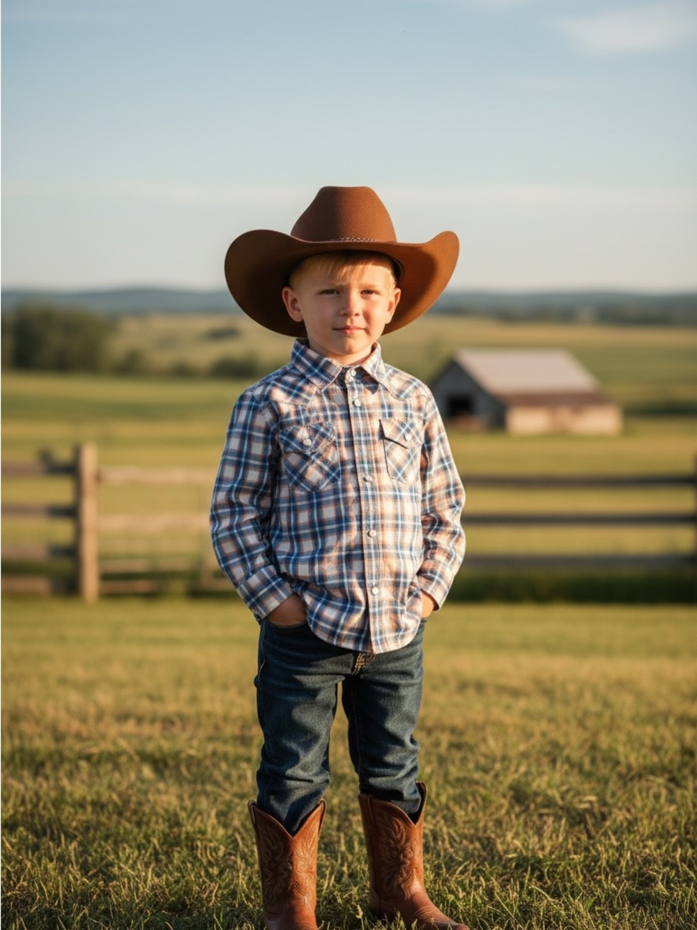 Wrangler Boys' Plaid Button-Down Shirt - Blue, White & Tan XS